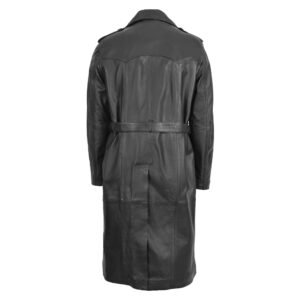 Rear view of Men's Leather 3/4 Length Coat Double Breasted Travis Black