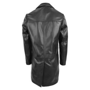 Back view of Men's Leather 3/4 Length Classic Coat Jimmy Black