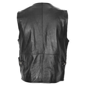 Back view of Men's Real Leather Multi-Purpose Waistcoat Gary Black