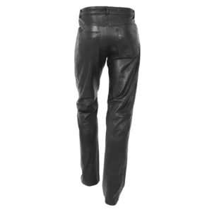 Back view of Men's Leather Pants Straight Leg Classic Leather Trousers Black