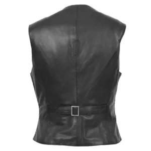 Back view of Women's Leather Classic Buttoned Waistcoat Rita Black