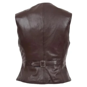 Back view of Women's Leather Classic Buttoned Waistcoat Rita Brown