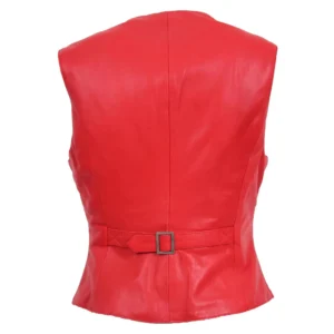 Back view of Women's Leather Classic Buttoned Waistcoat Rita Red