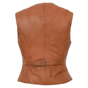 Back view of Women's Leather Classic Buttoned Waistcoat Rita Tan