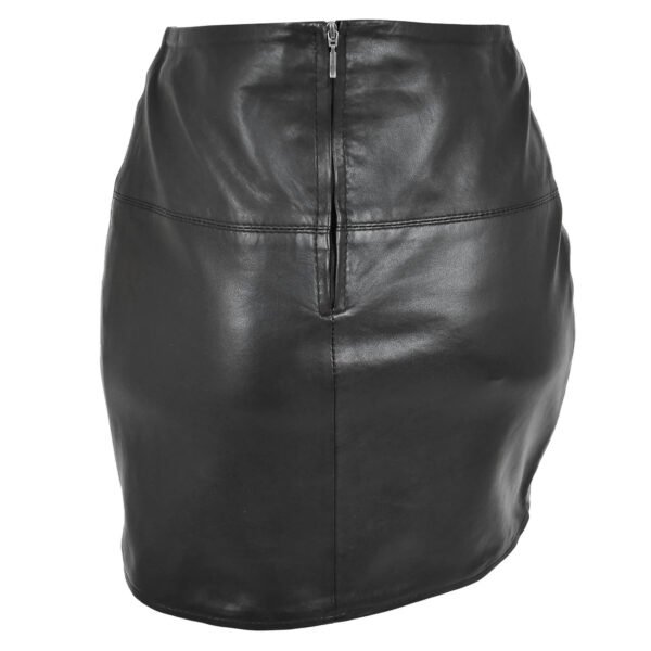 Front close-up view of a Ladies Leather 16inch Mini Length Pencil Skirt SKT5 Black