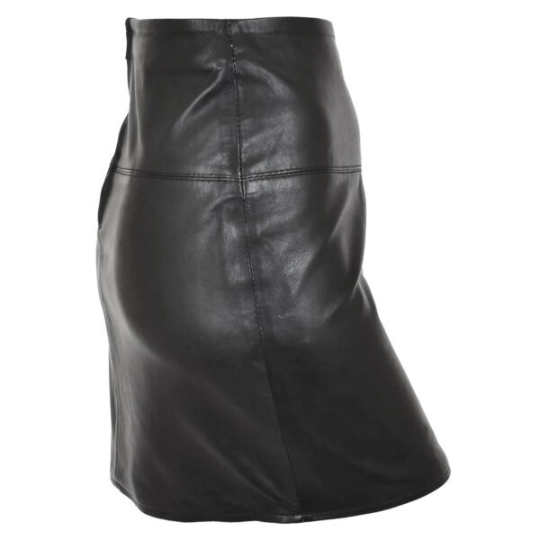 Angled view of a Ladies Leather 16inch Mini Length Pencil Skirt SKT5 Black