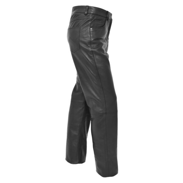 Angled view of Ladies Leather Slim Fit Trousers Black