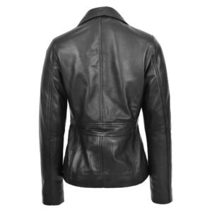 Back view of Women's Classic Three Button Leather Blazer Ruth Black