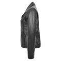 Angled view of Women's Classic Three Button Leather Blazer Ruth Black