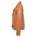 Angled view of Women's Classic Three Button Leather Blazer Ruth Tan