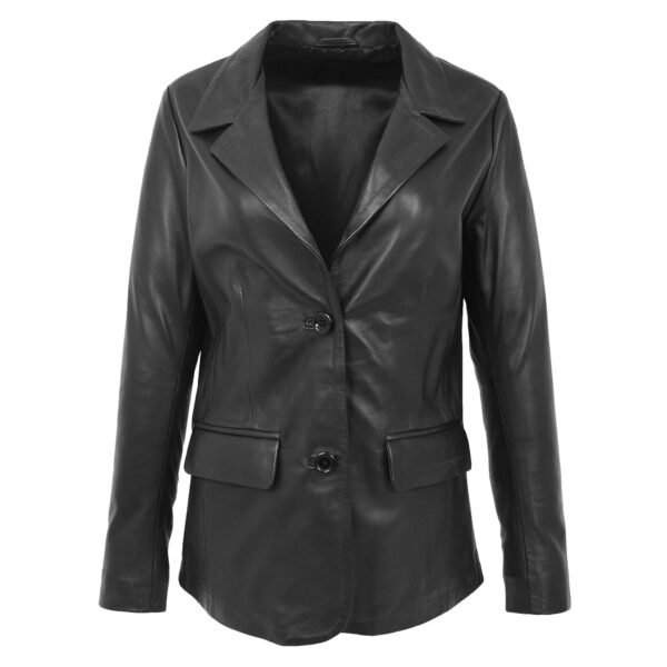 Womens Leather Semi Fit Two Button Blazer Shirley Black