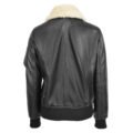 Back view of Women's Leather Bomber Jacket Removable Collar Thea Black