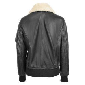 Back view of Women's Leather Bomber Jacket Removable Collar Thea Black