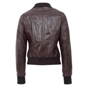 Back view of Women's Leather Classic Bomber Jacket Motto Brown