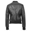 Back view of Women's Leather Varsity Quilted Bomber Jacket Sally Black