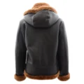 Back view of Women's Sheepskin B3 Detachable Hoodie Jacket Naomi Brown Ginger Fur