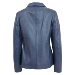 Back view of Women's Classic Zip Fastening Leather Jacket Julia Blue