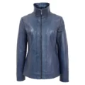 Front view of Women's Classic Zip Fastening Leather Jacket Julia Blue