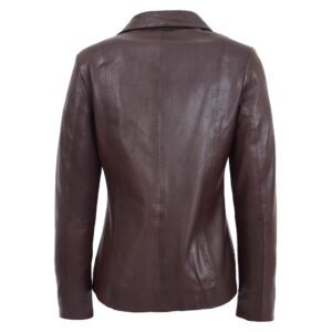 Back view of Women's Classic Zip Fastening Leather Jacket Julia Brown