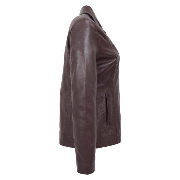 Side angled view of Women's Classic Zip Fastening Leather Jacket Julia Brown