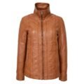 Front view of Women's Classic Zip Fastening Leather Jacket Julia Tan