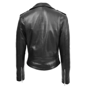 Back view of Women's Leather Biker Brando Style Jacket Holly Black