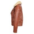 Angled view of Women's Leather Biker Jacket with Detachable Collar Lauren Chestnut