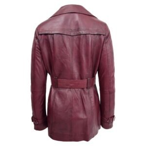 Back view Women's Leather Double Breasted Trench Coat Sienna Burgundy