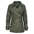 Womens Leather Double Breasted Trench Coat Sienna Green