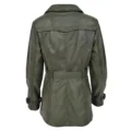 Back view of Women's Leather Double Breasted Trench Coat Sienna Green