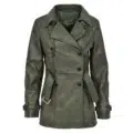 Front view of Women's Leather Double Breasted Trench Coat Sienna Green