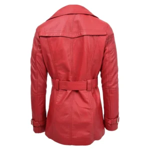 Back view of Women's Leather Double Breasted Trench Coat Sienna Red