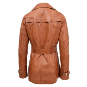 Back view of Women's Leather Double Breasted Trench Coat Sienna Tan