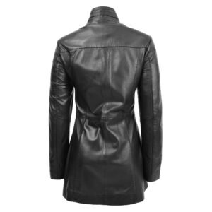 Back view of Women's Leather Dual Zip Fastening Jacket Kendall Black