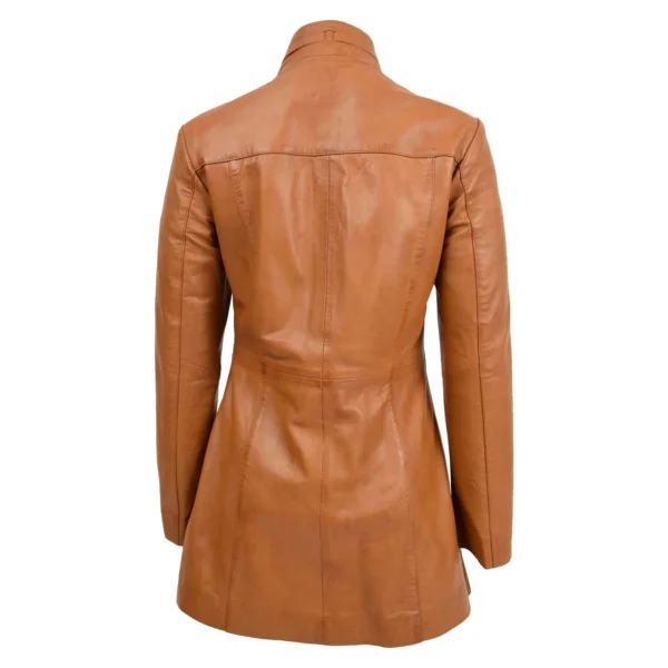 Back view of Women's Leather Dual Zip Fastening Jacket Kendall Tan