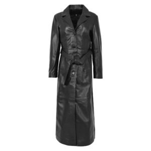 Womens Leather Full Length Classic Coat Gabbie Black