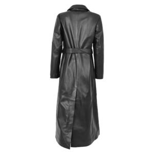 Back view of Women's Leather Full Length Classic Coat Gabbie Black