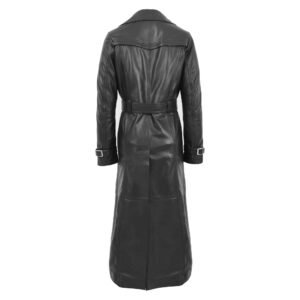 Back view of Women's Leather Full Length Trench Coat Sharon Black