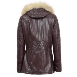 Back view Women's Original Duffle Style Leather Coat Ariel Brown