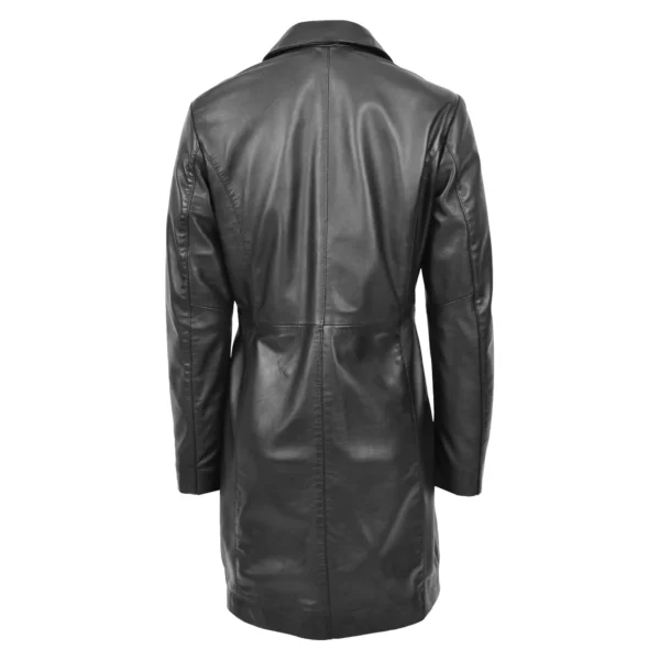 Back view of Women's Classic F99 Style 3/4 Length Leather Coat Black