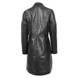 Back view of Women's Classic Soft 3/4 Length Leather Coat Macey Black