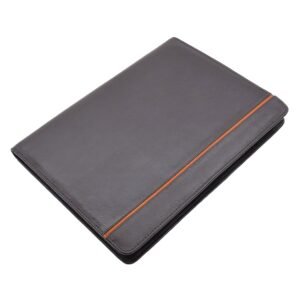 Ebury Brown leather zippered portfolio case with a sleek and smooth finish, designed for storing documents or a tablet securely with white background