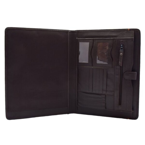 Ebury Brown leather zippered portfolio case with a sleek and smooth finish, designed for storing documents or a tablet securely