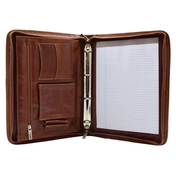 Real Leather Portfolio Ring Binder Case Muker Cognac