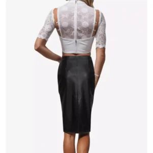 Back view of a model wearing a Black High-Waist Real Leather Pencil Skirt for Women