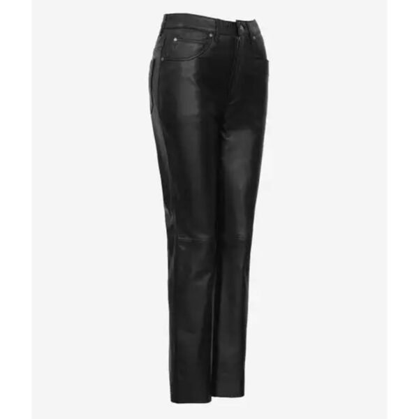 Front view of High Waist Straight-Leg Women’s Leather Trousers in Black