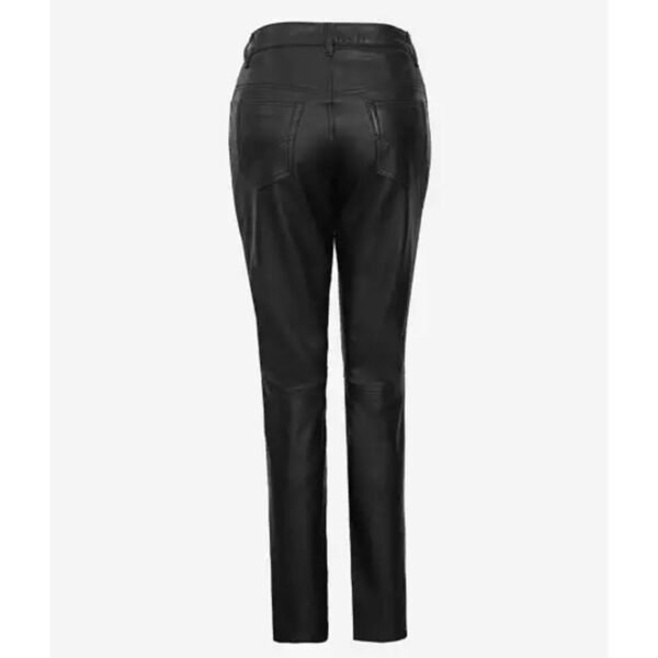 Back view of High Waist Straight-Leg Women’s Leather Trousers in Black