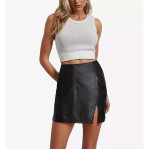 Black Women’s Body Fitted Mini Real Leather Skirt