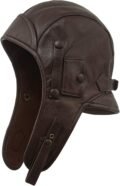 Leather Aviator Cap Hood With Collar and Face Mask in brown color