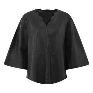 Trine Women’s Leather top in soft leather quality Nero Black